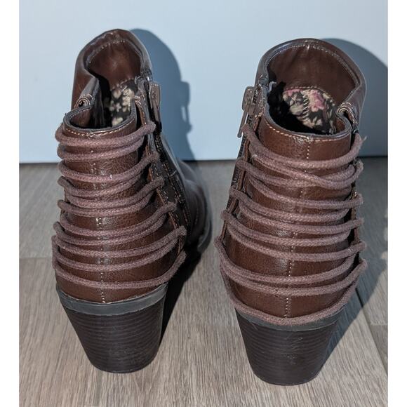 Womens Rampage Tailspin Lace-up Stacked 2.5 in Heel Booties Chestnut Brown 8.5 M - Picture 3 of 10